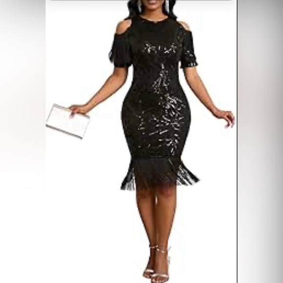 NWOT Women’s Cold Shoulder Sequin Party Dress, Large - Picture 1 of 9